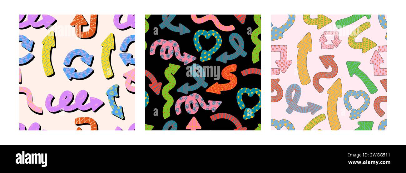 Playful arrows seamless pattern in trendy retro memphis style with ...