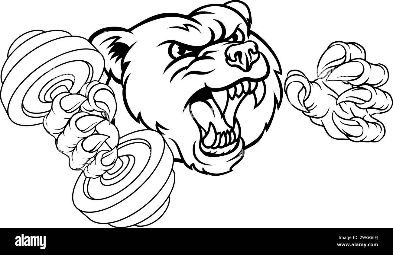 Bear Grizzly Weight Lifting Dumbbell Gym Mascot Stock Vector Image