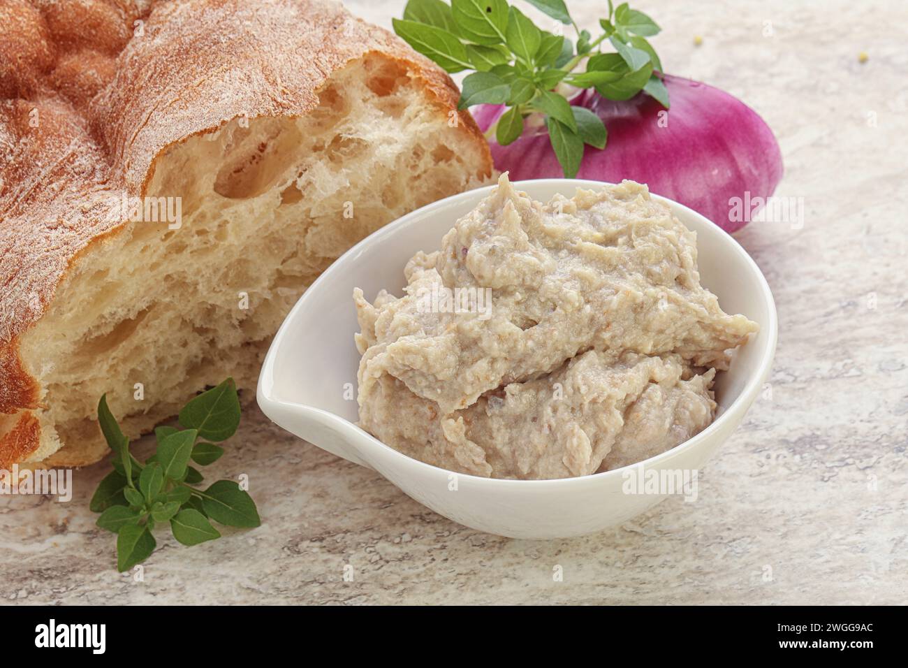 Jewish traditional cuisine herring mousse Forsmak with butter Stock