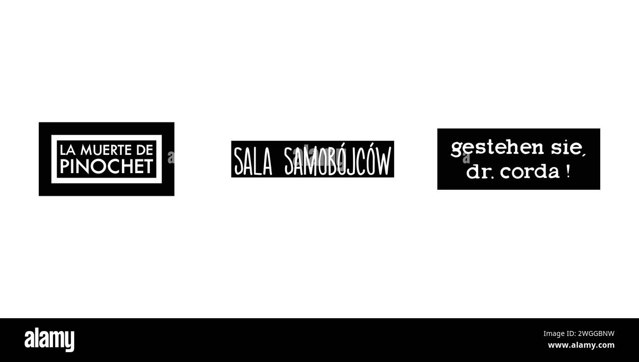 Gestehen Sie Dr Corda, Sala Samobojcow, La muerte de Pinochet. Vector illustration, editorial logo. Stock Vector