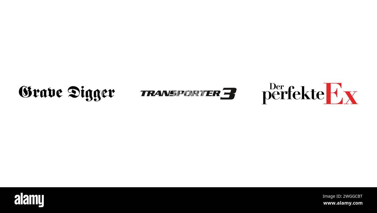 Transporter 3, Der Perfekte Ex, Grave digger. Vector illustration, editorial logo. Stock Vector