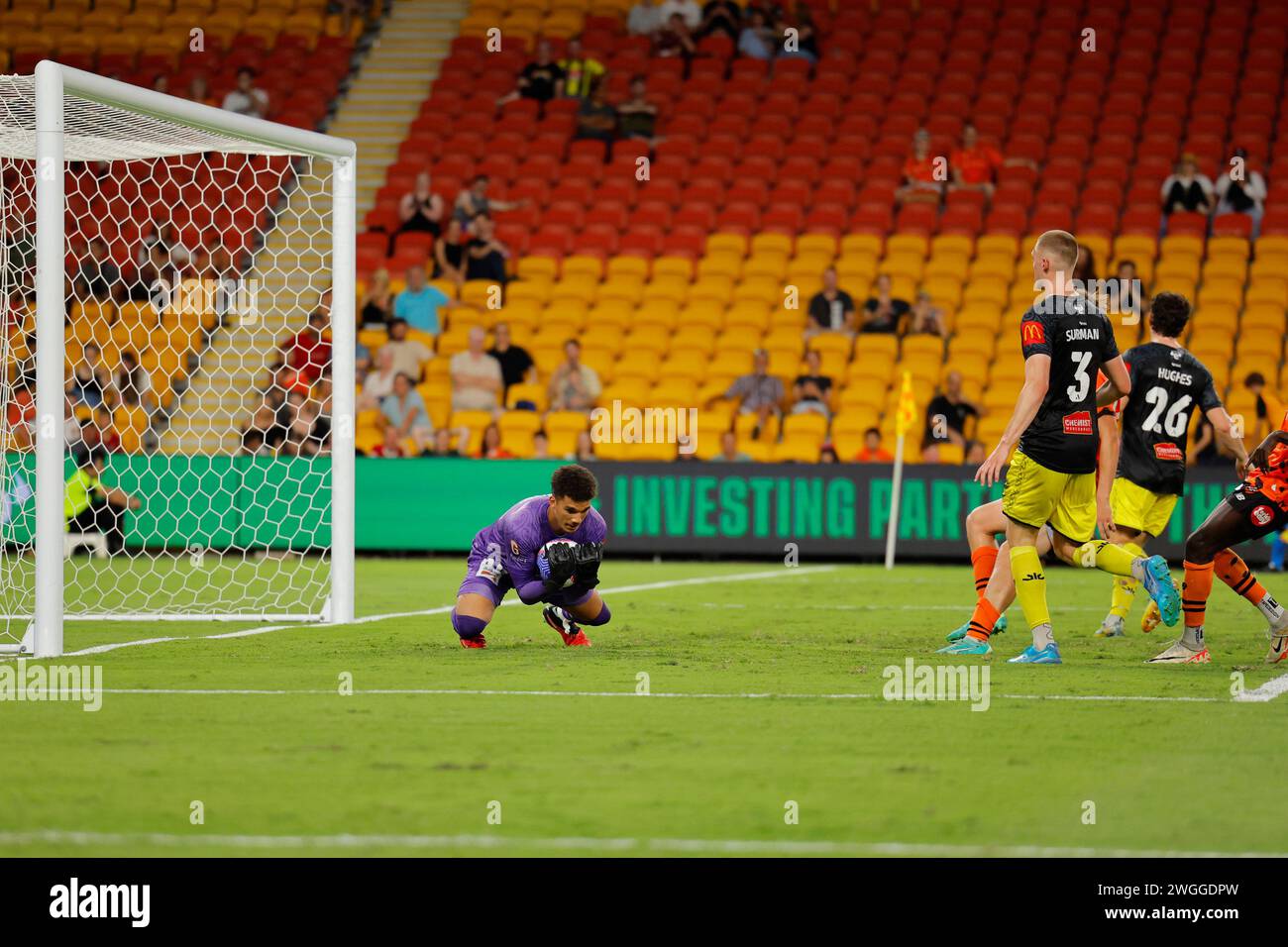 Brisbane, Australia. 02nd Feb, 2024. Suncorp Stadium, Australia, February 2, 2024 Alex Paulsen (40 Wellington) makes a save during the Isuzu Ute A League match between Brisbane Roar and Wellington Phoenix FC at the The Suncorp Stadium. (Matthew Starling/SPP) Credit: SPP Sport Press Photo. /Alamy Live News Stock Photo