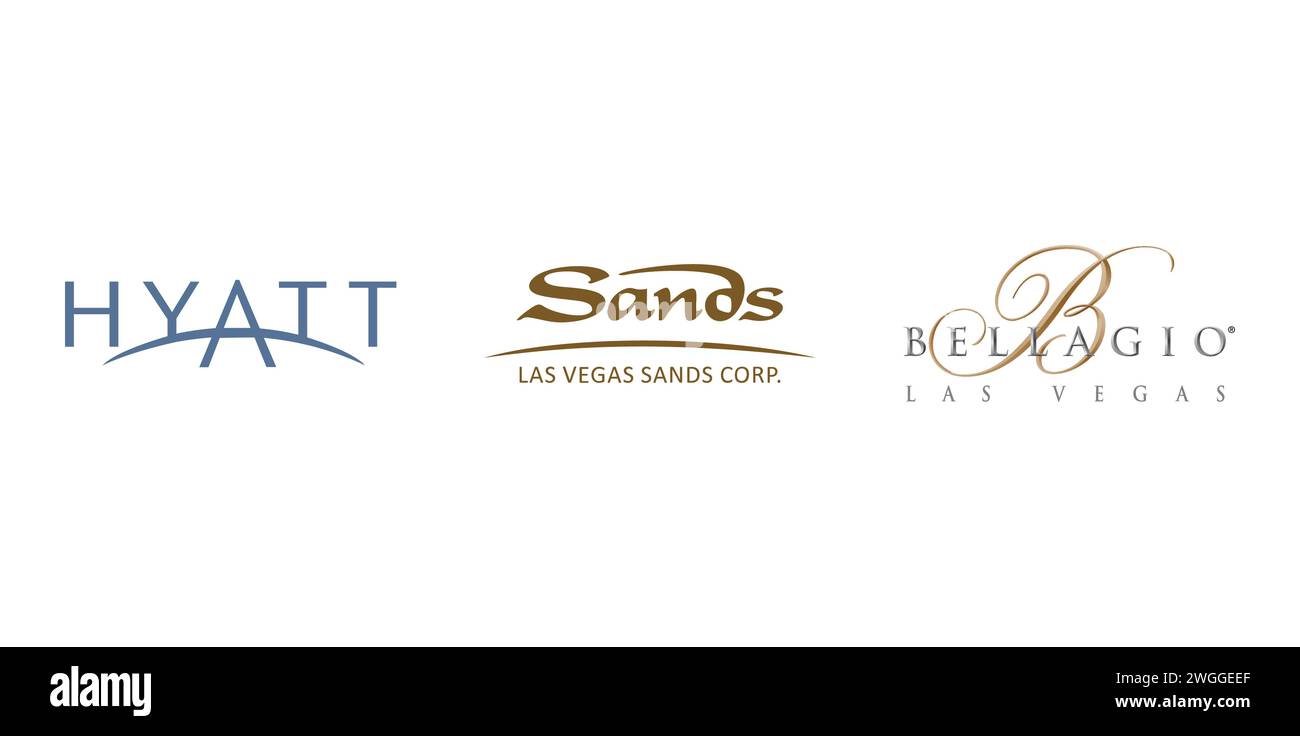 Las Vegas Sands, Bellagio Hotel and Casino, Hyatt. Editorial brand emblem. Stock Vector