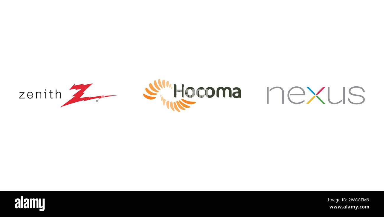 Nexus, Zenith Electronics Corporation, Hocoma. Editorial brand emblem. Stock Vector
