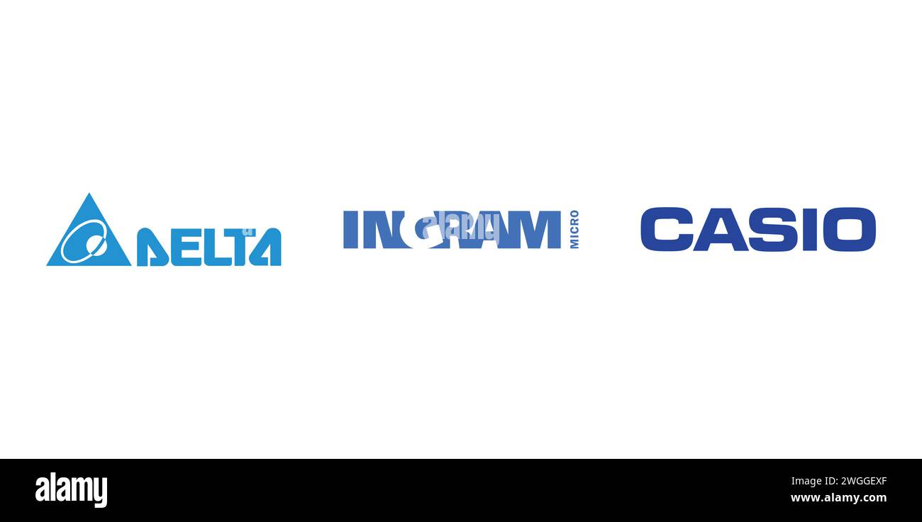 Delta Electronics, Ingram Micro, Casio. Editorial brand emblem. Stock Vector