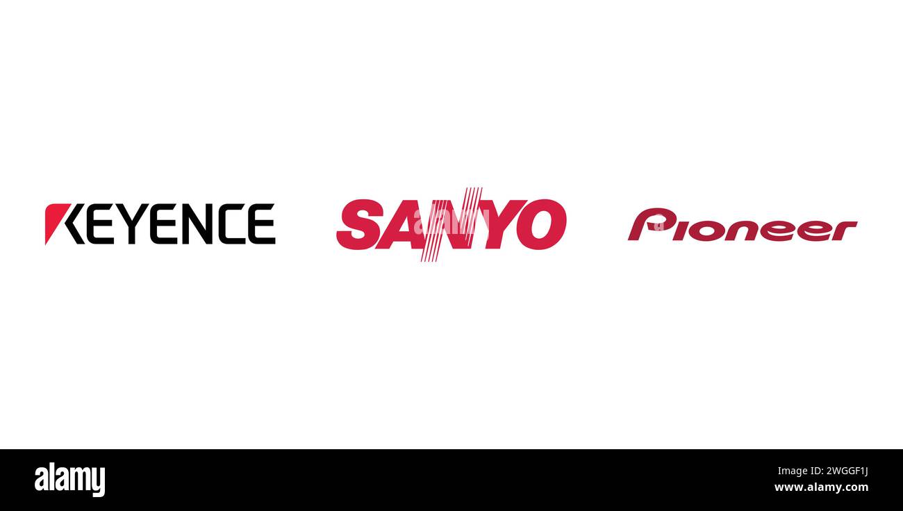 Keyence, Sanyo, Pioneer. Editorial brand emblem Stock Vector Image