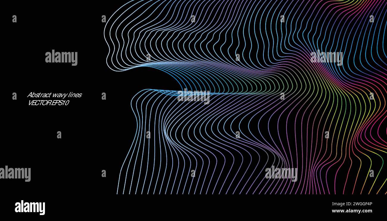 Modern abstract dark blue gradient background with blue wave lines ...