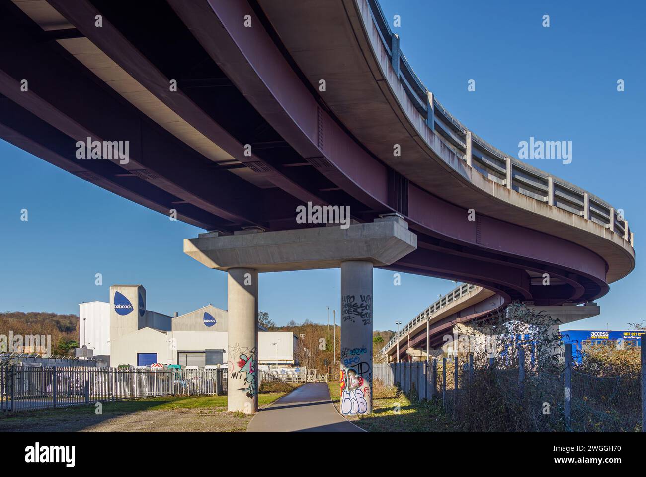 Raised flyover section of the M2 Metrobus public transport system at Ashton Gate linking the