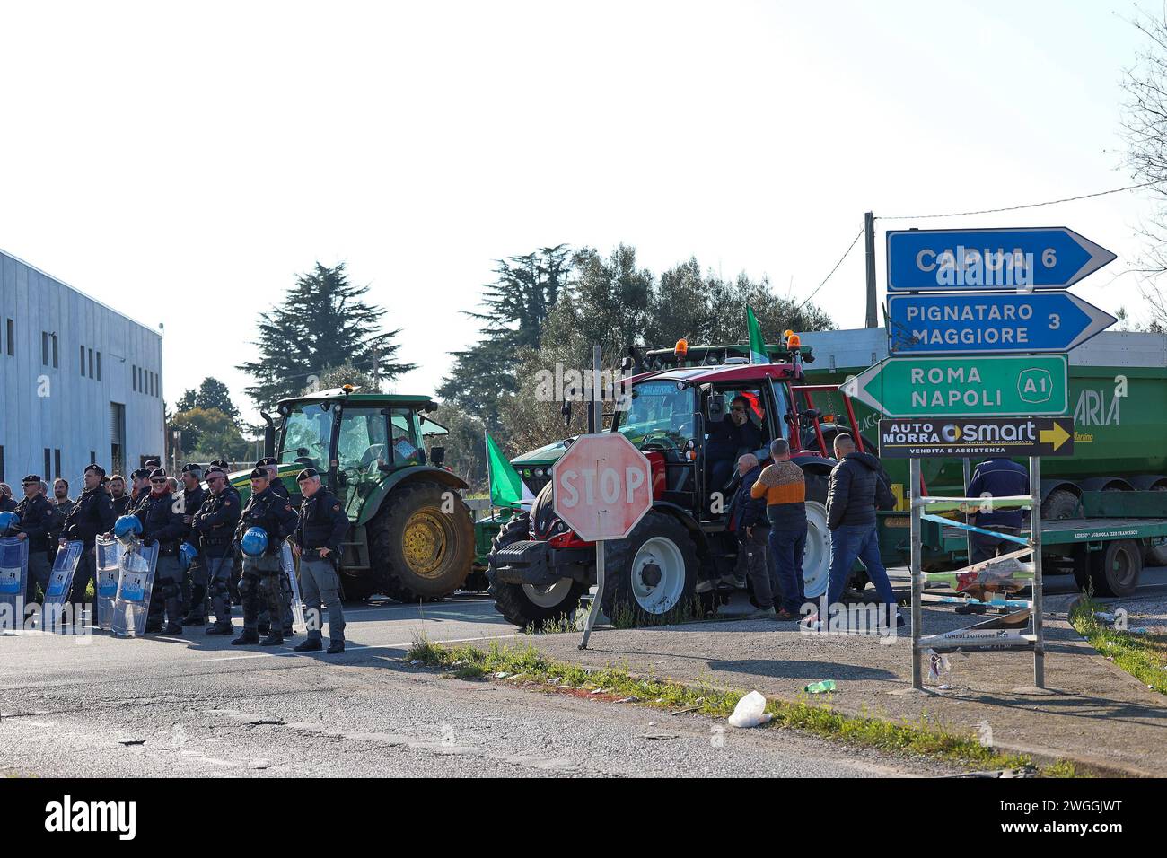Farmers on their tractors during the demonstration to protest against the 'Green Deal' initiatives, approved by the European Commission. Stock Photo