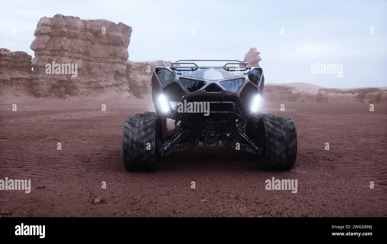 Electric rover on alien planet. Mars surface. 3d rendering Stock Photo ...