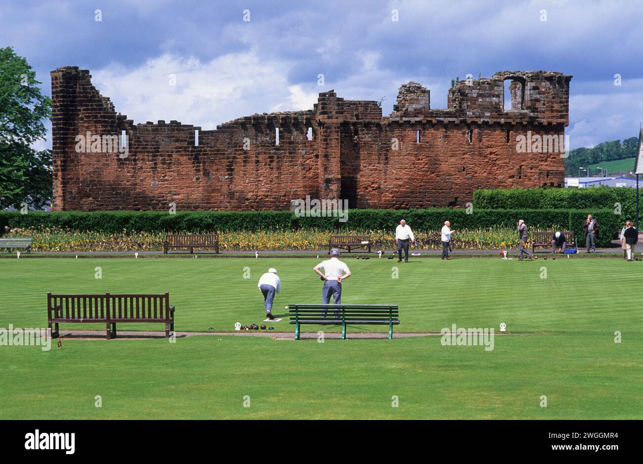 UK, Cumbria, Penright, the Castle and Bowling green. Stock Photo