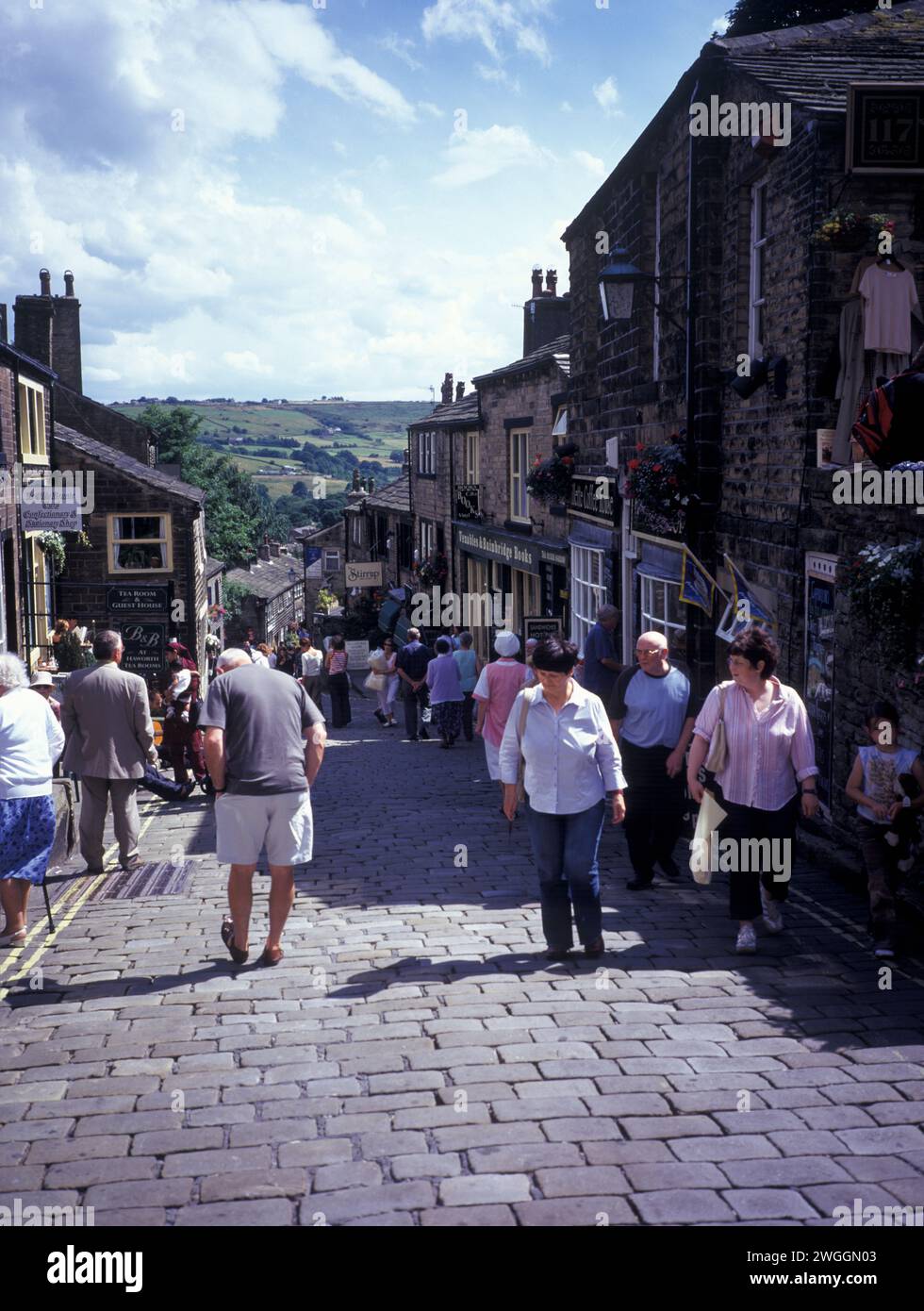 UK, Yorkshire, the cobbled streets of Haworth, famous for the Brontes