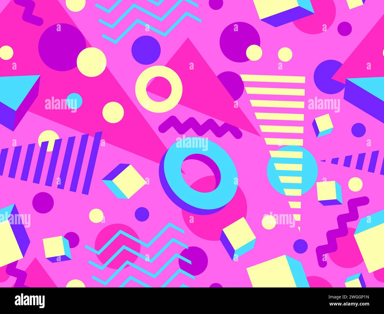 Geometric seamless pattern with memphis elements in 80s style. Colorful geometric pattern. Design of promotional products, wrapping paper and printing Stock Vector