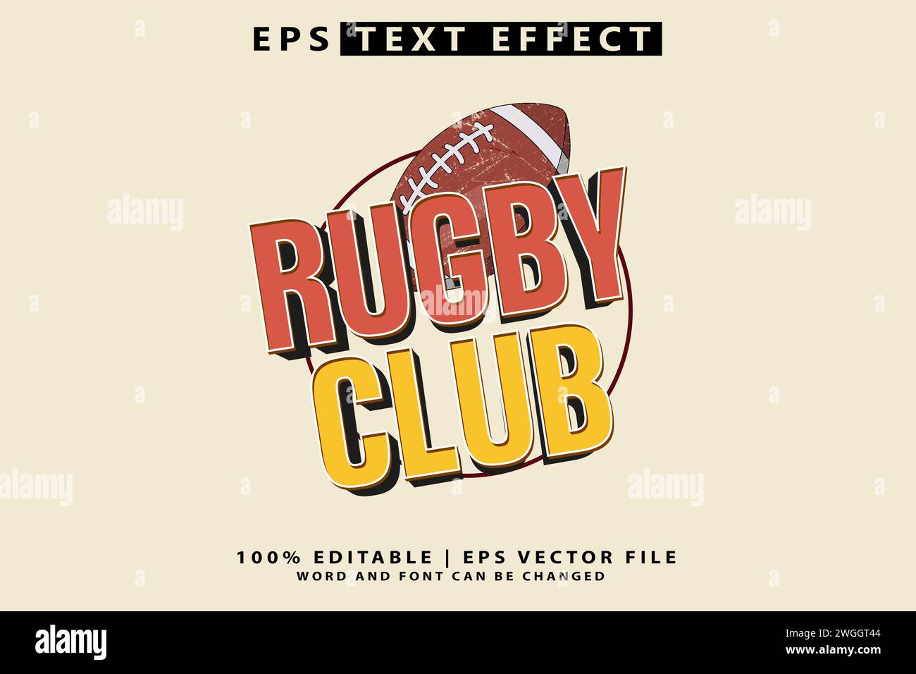 Rugby club 3D vintage style premium vector with editable text effect Stock Vector