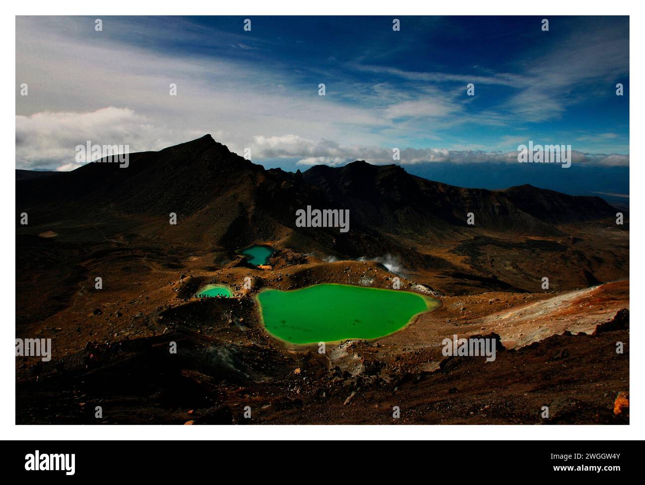 The Emerald Lakes photographed near the Red Crater on the Tongariro Crossing, New Zealand. Stock Photo
