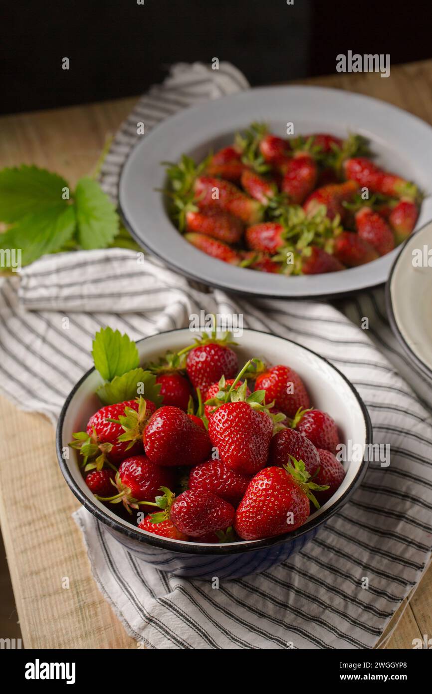 Various varieties of strawberries from the farm garden Stock Photo