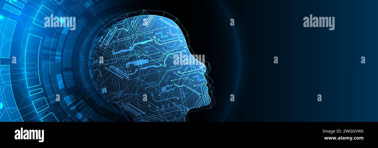 Artificial Intelligence. Technical background with a silhouette of a man. Big data concept. Machine cyber mind. Stock Vector