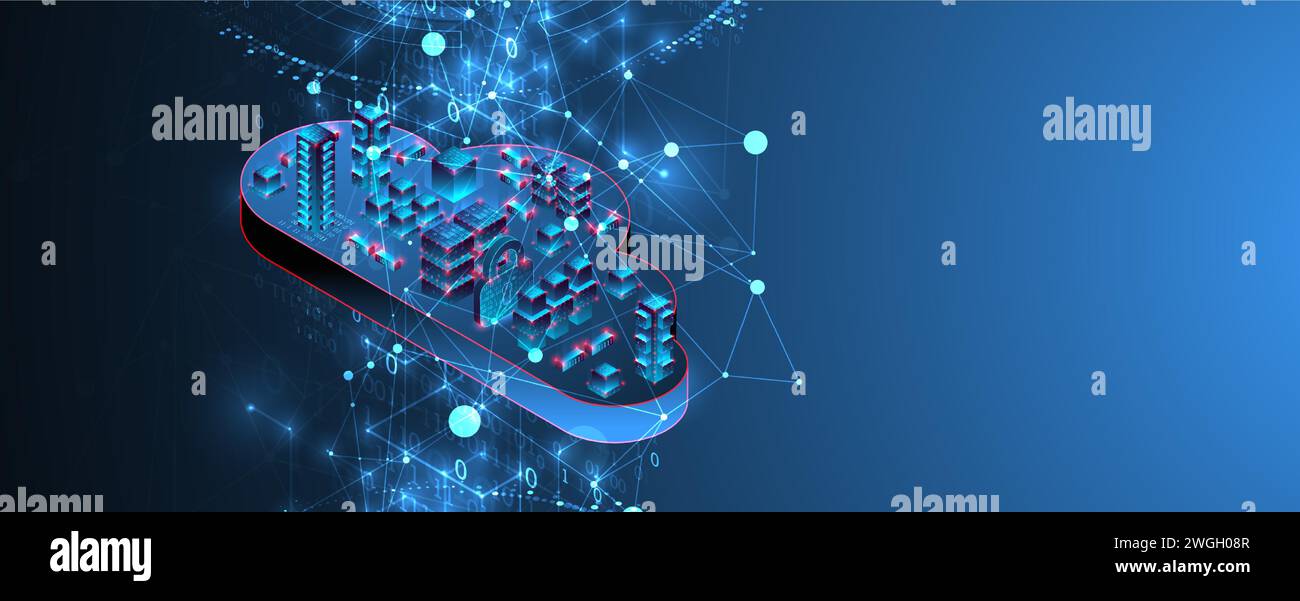 Cloud computing concept. Abstract connection technology background. Hand drawn vector. Stock Vector