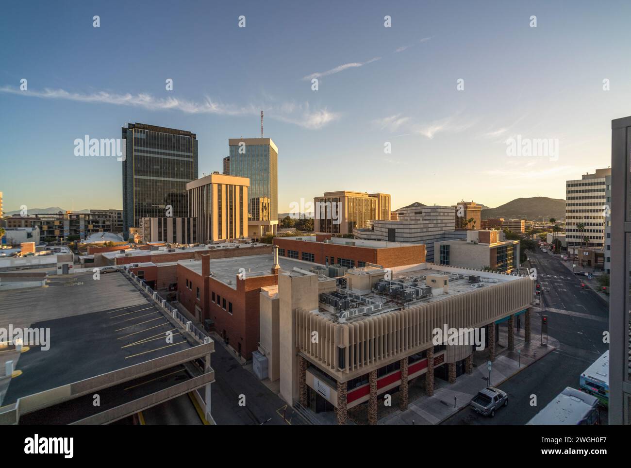 Downtown Tucson, Arizona skyline at sunset Stock Photo