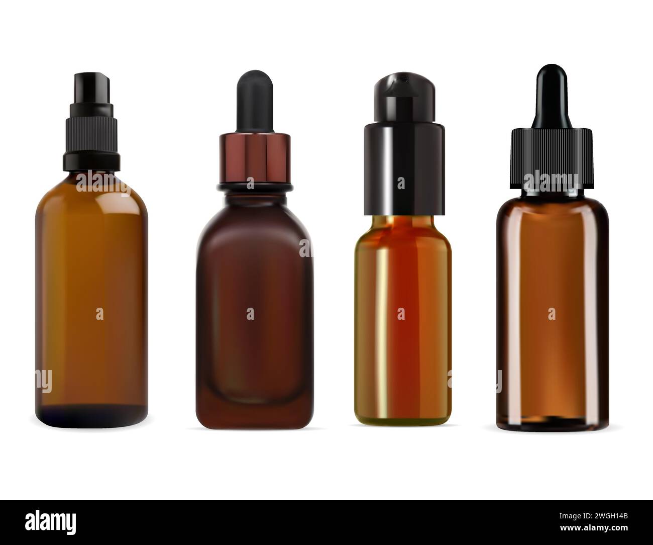 Cosmetic oil dropper bottle. Brown glass serum essence vial. Realistic