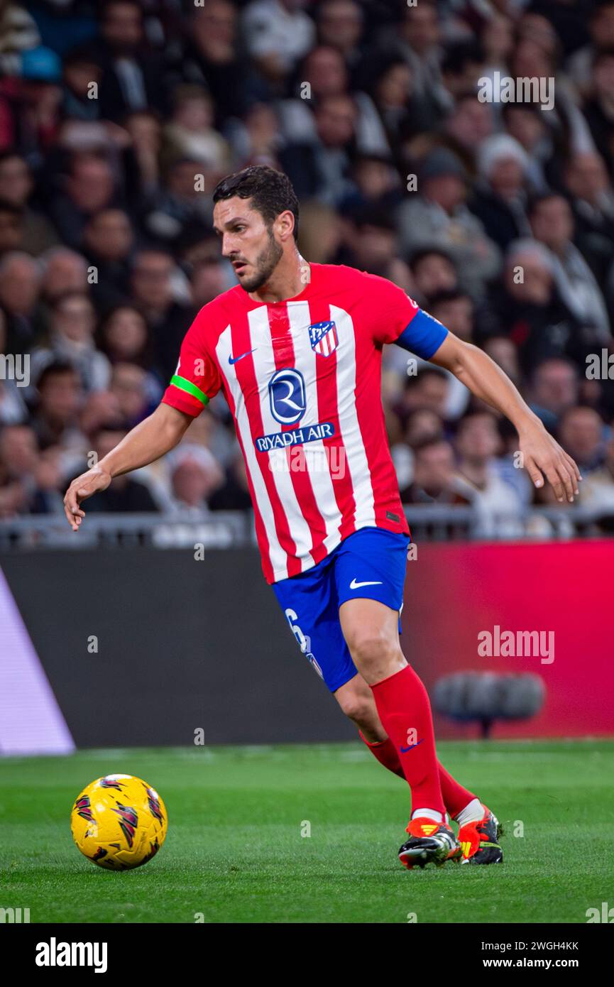 Madrid, Spain. 04th Feb, 2024. Jorge Resurreccion Merodio (Koke) of Atletico Madrid seen in action during the La Liga EA Sports 2023/24 football match between Real Madrid and Atletico Madrid at Santiago Bernabeu stadium. Final score; Real Madrid 1 : 1 Atletico Madrid. Credit: SOPA Images Limited/Alamy Live News Stock Photo
