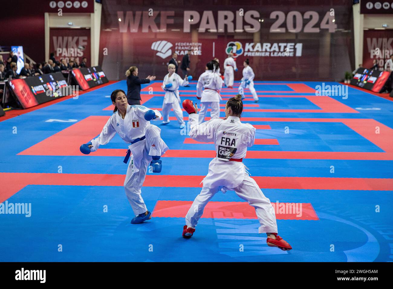 Paris, France. 26th Jan, 2024. Lea Avazeri from France (red) and