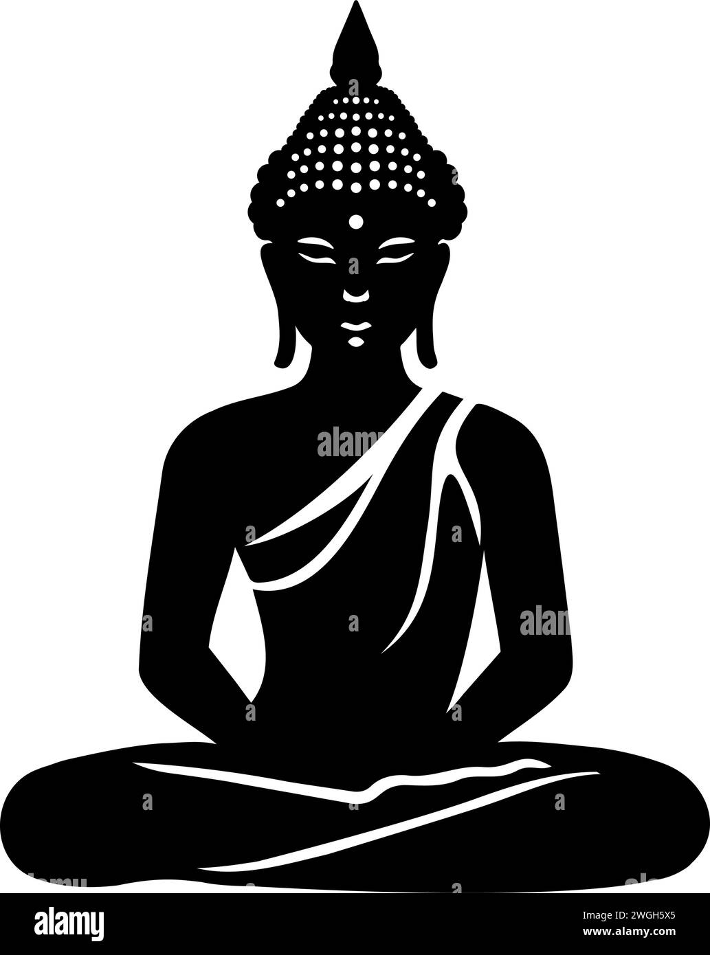 Buddha statue silhouette monochrome clip art. Vector illustration Stock Vector