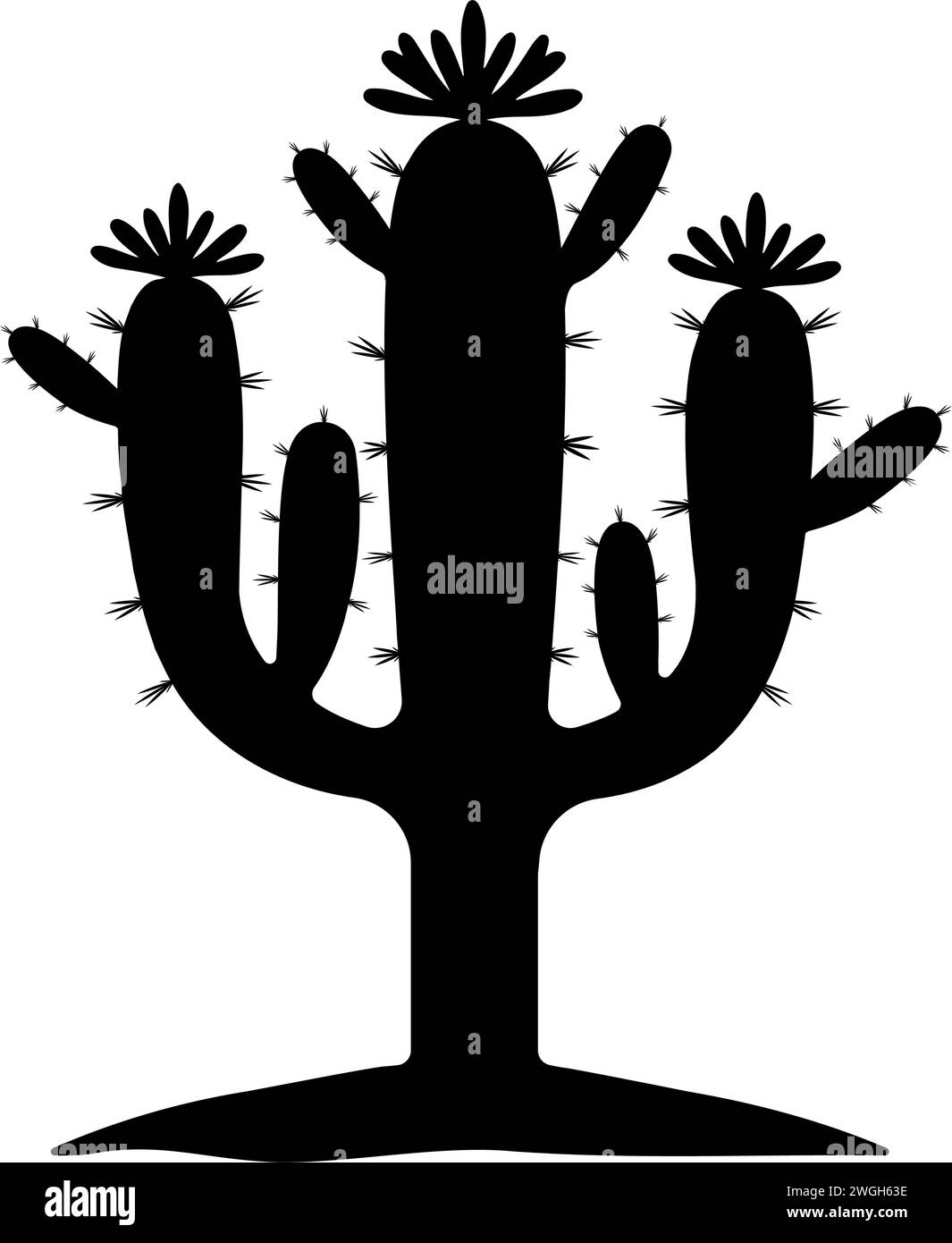 Cactus desert silhouette. Flat vector illustration Stock Vector