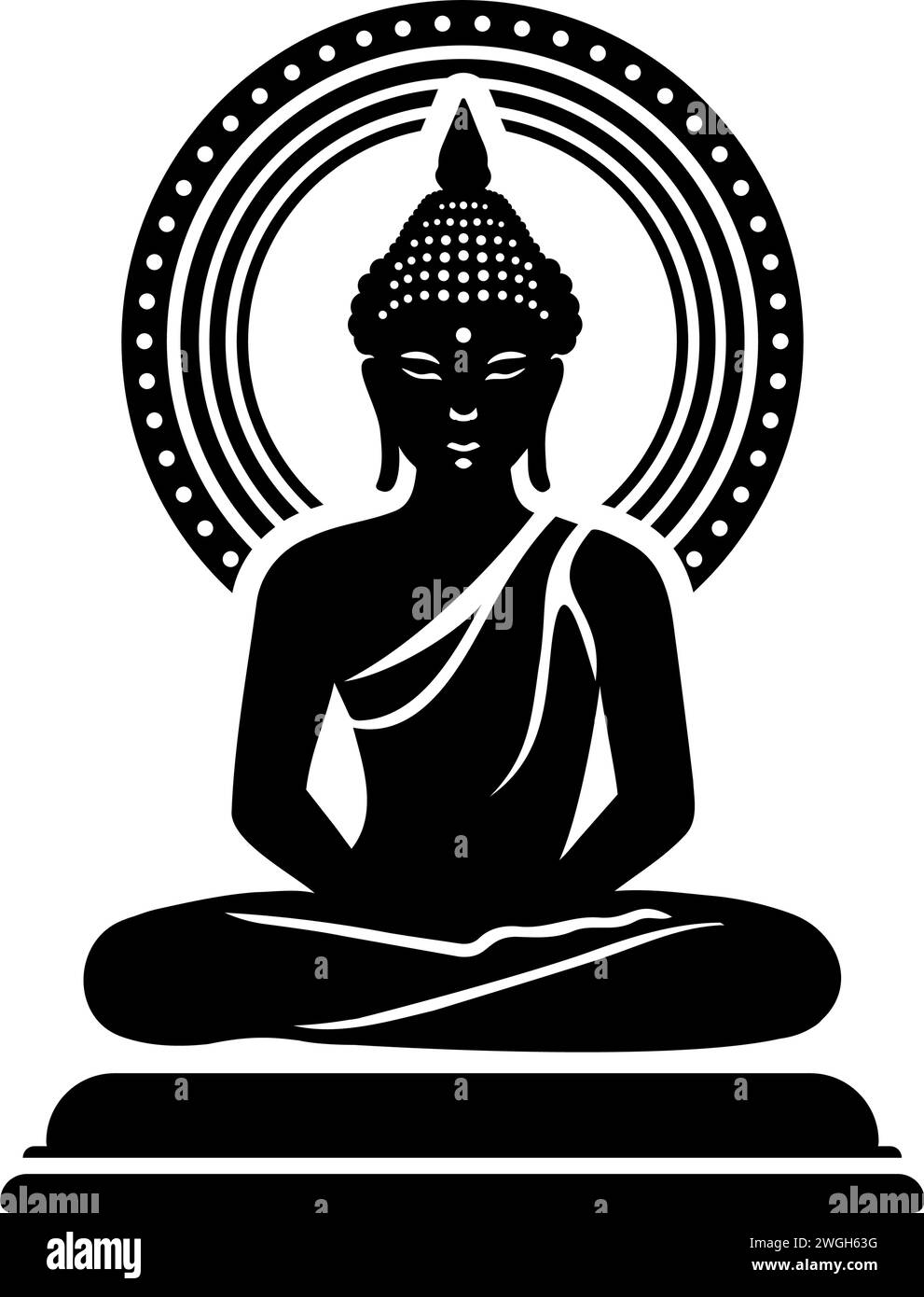 Buddha statue silhouette monochrome clip art. Vector illustration Stock Vector