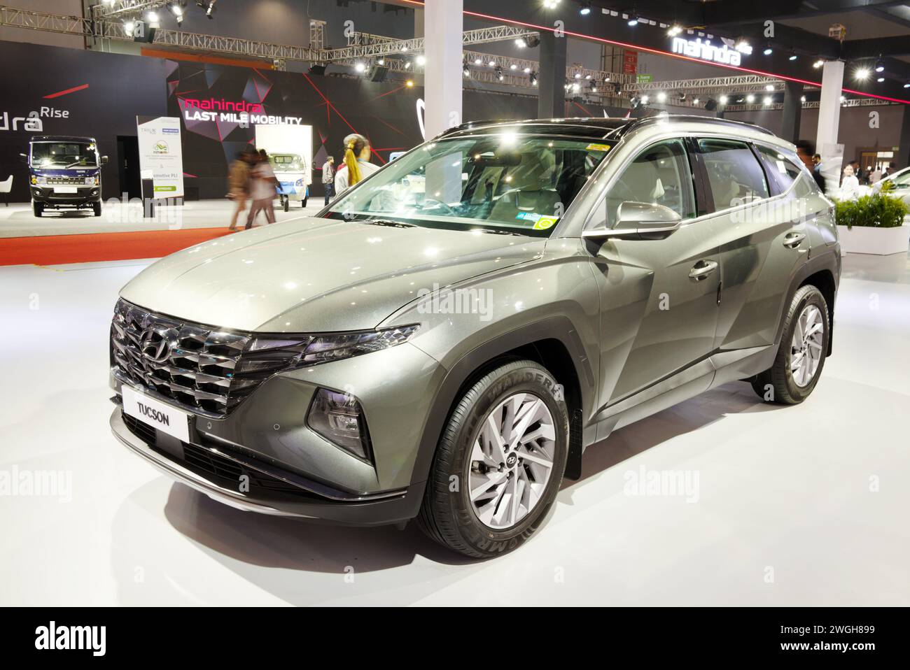 New Delhi - February 1, 2024: Hyundai Tucson car is on display at Bharat Mobility Global Expo 2024 at New Delhi in India. Stock Photo