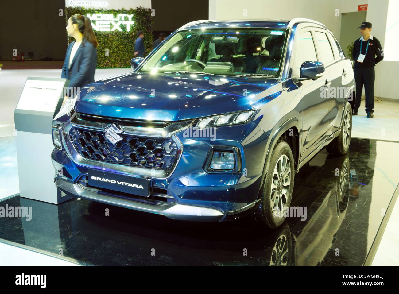 New Delhi - February 1, 2024: Maruti Suzuki Grand Vitara car is on display at Bharat Mobility Global Expo 2024 at New Delhi in India. Stock Photo
