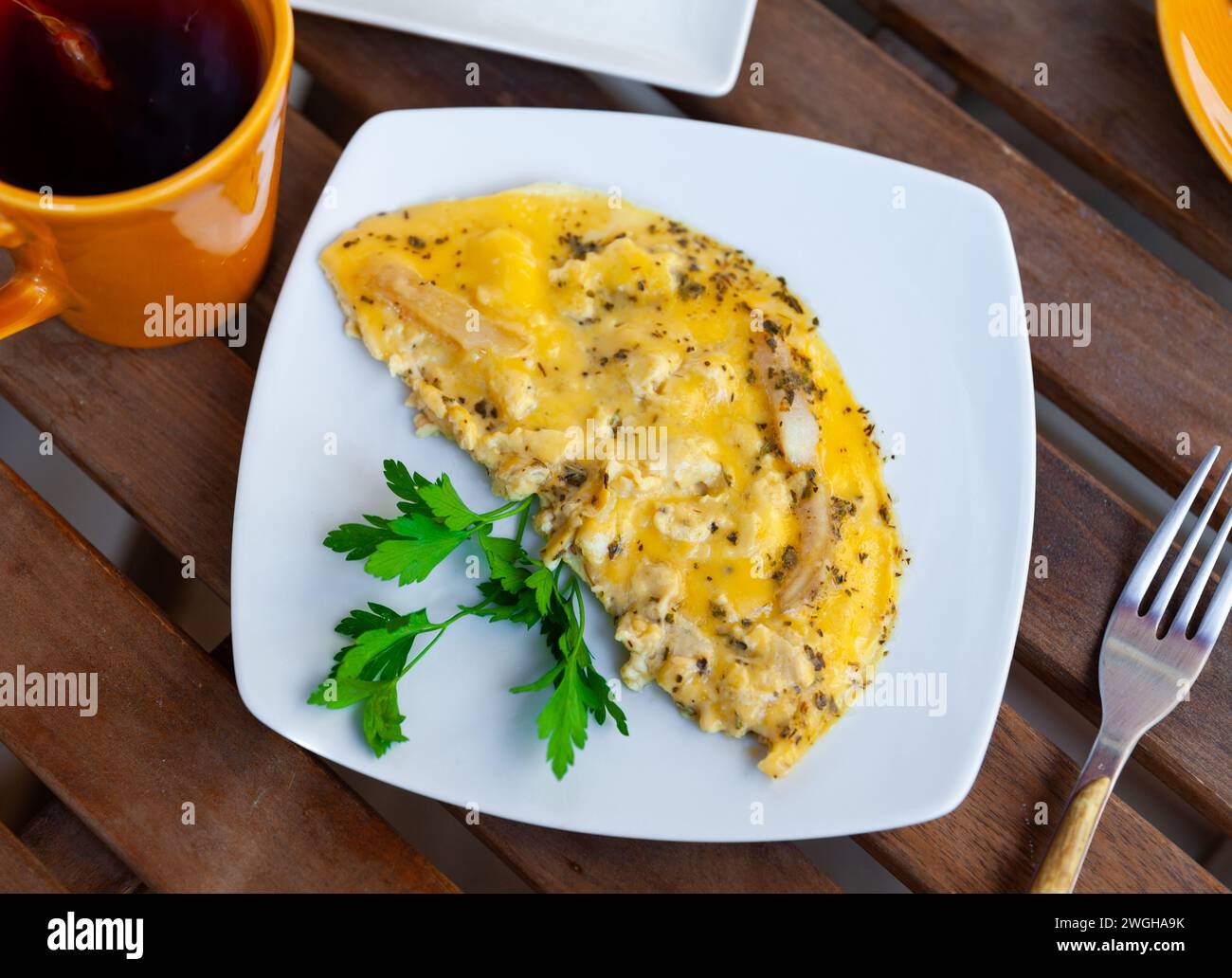 National French dish, omelet made from lightly beaten eggs with milk
