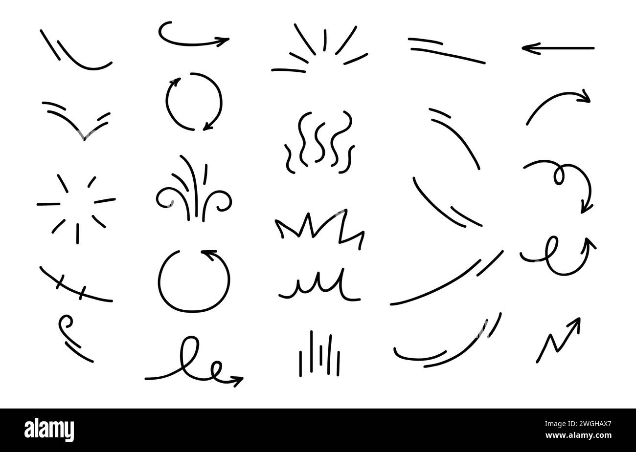 Movement motion lines and arrow curves for cartoon effect, vector icons