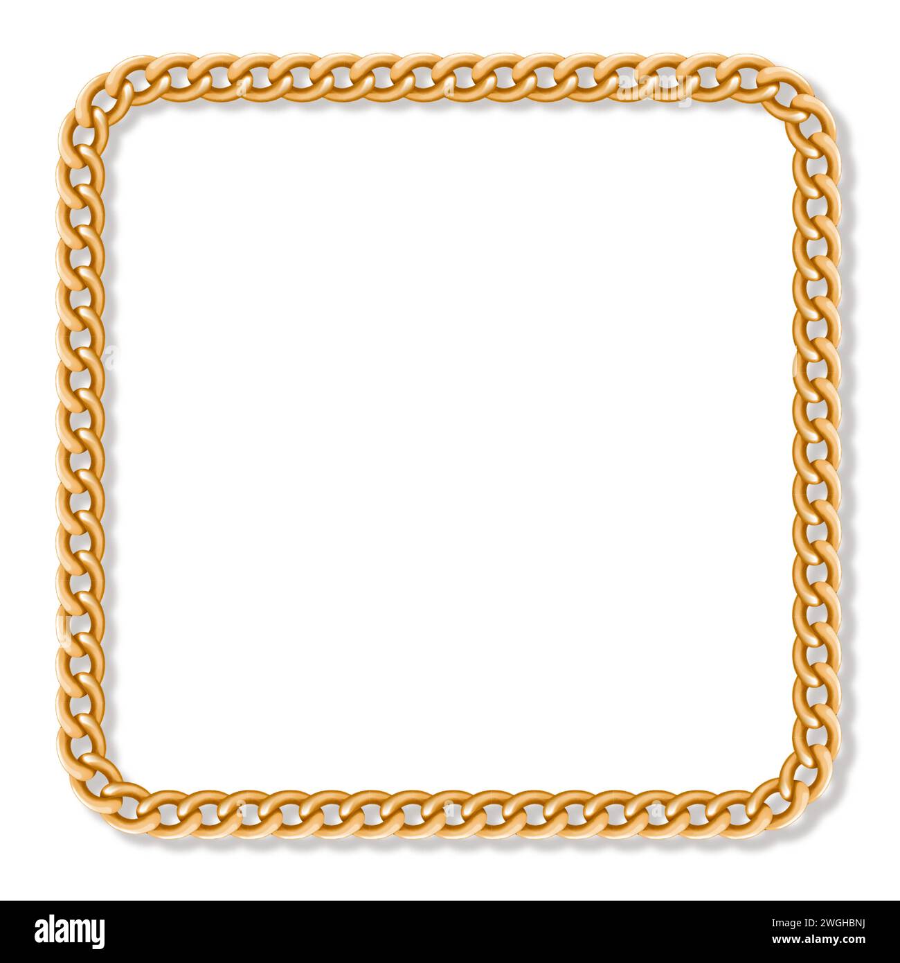 Gold chain in square shape, banner with copy space. Isolated on white ...