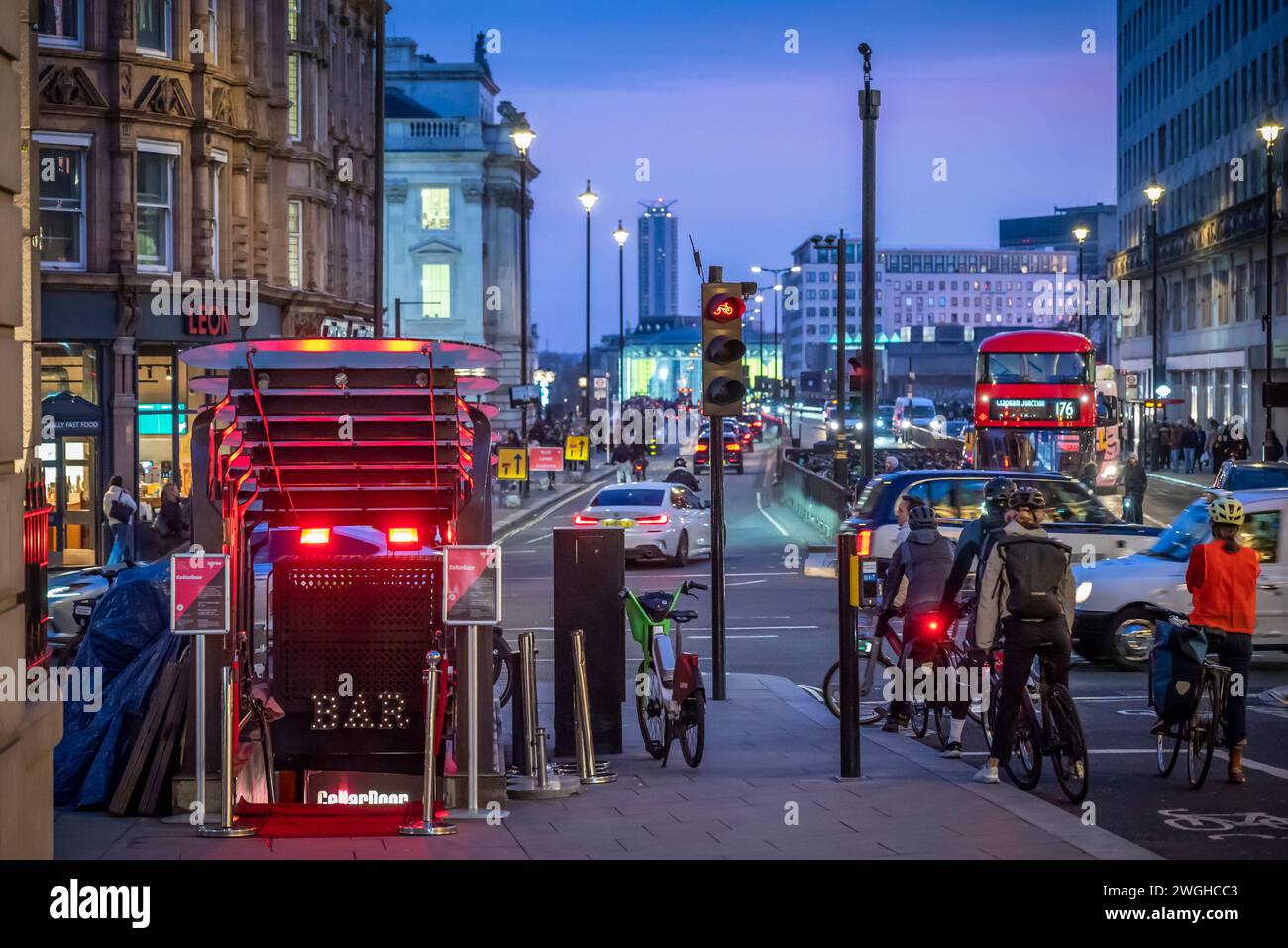 Rush-hour at Strand and Waterloo Bridge, London, England, UK Stock Photo