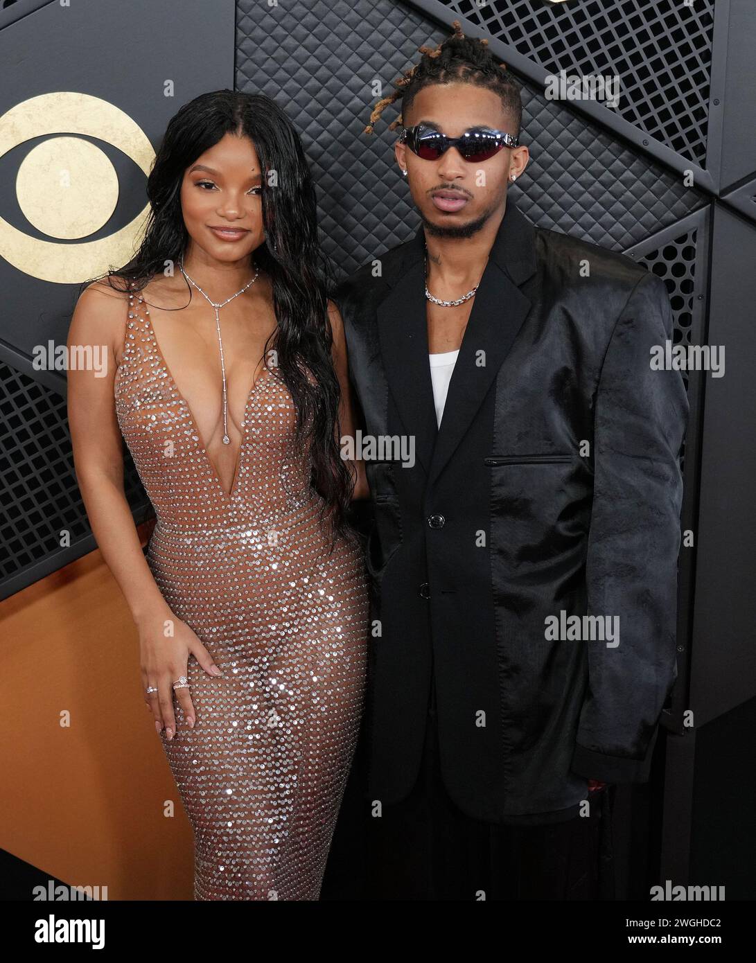 Los Angeles, USA. 04th Feb, 2024. (L-R) Halle Bailey and Darryl Dwayne “DDG” Grandberry Jr. arrives at the 66th Annual Grammy Awards held at the Crypto.com Arena in Los Angeles, CA on Sunday, ?February 4, 2024. (Photo By Sthanlee B. Mirador/Sipa USA) Credit: Sipa USA/Alamy Live News Stock Photo