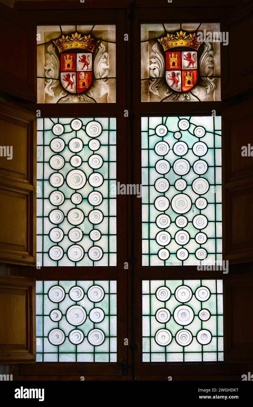 Stained glass window in Alcazar de Segovia, Spain Stock Photo