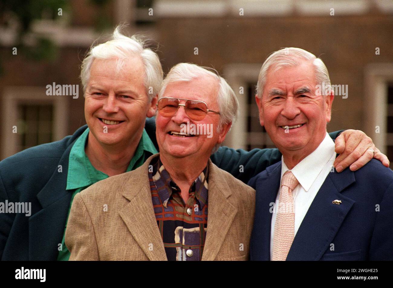 File photo dated 31/07/98 of Dad's Army cast members (left to right) Ian Lavender, Clive Dunn and Bill Pertwee reunited to mark the 30th anniversary of the first broadcast of the vintage comedy, at the Imperial War Museum in London. Ian Lavender, best known for playing Private Pike in classic BBC comedy Dad's Army, has died at the age of 77, his agent said. Issue date: Monday February 5, 2024. Stock Photo