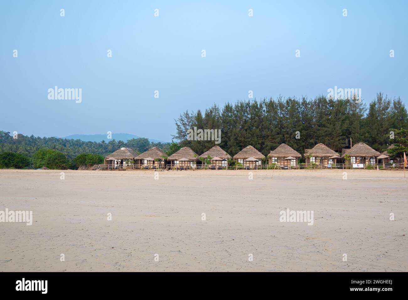 Agonda, Goa, India, Bungalow houses on a sandy beach of Agonda, Editorial only. Stock Photo