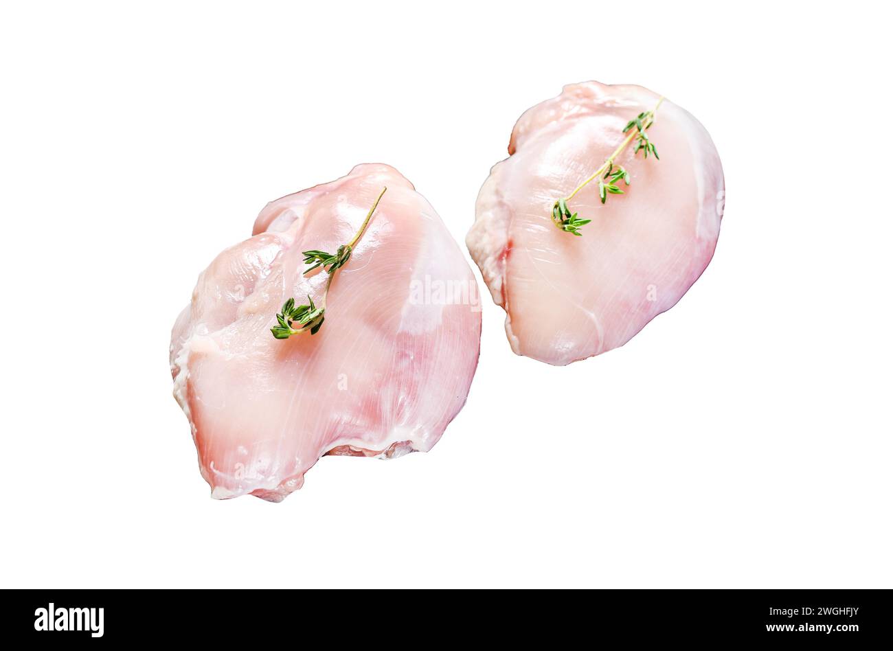 Raw boneless chicken thighs fillet. Isolated on white background. Top view Stock Photo Alamy
