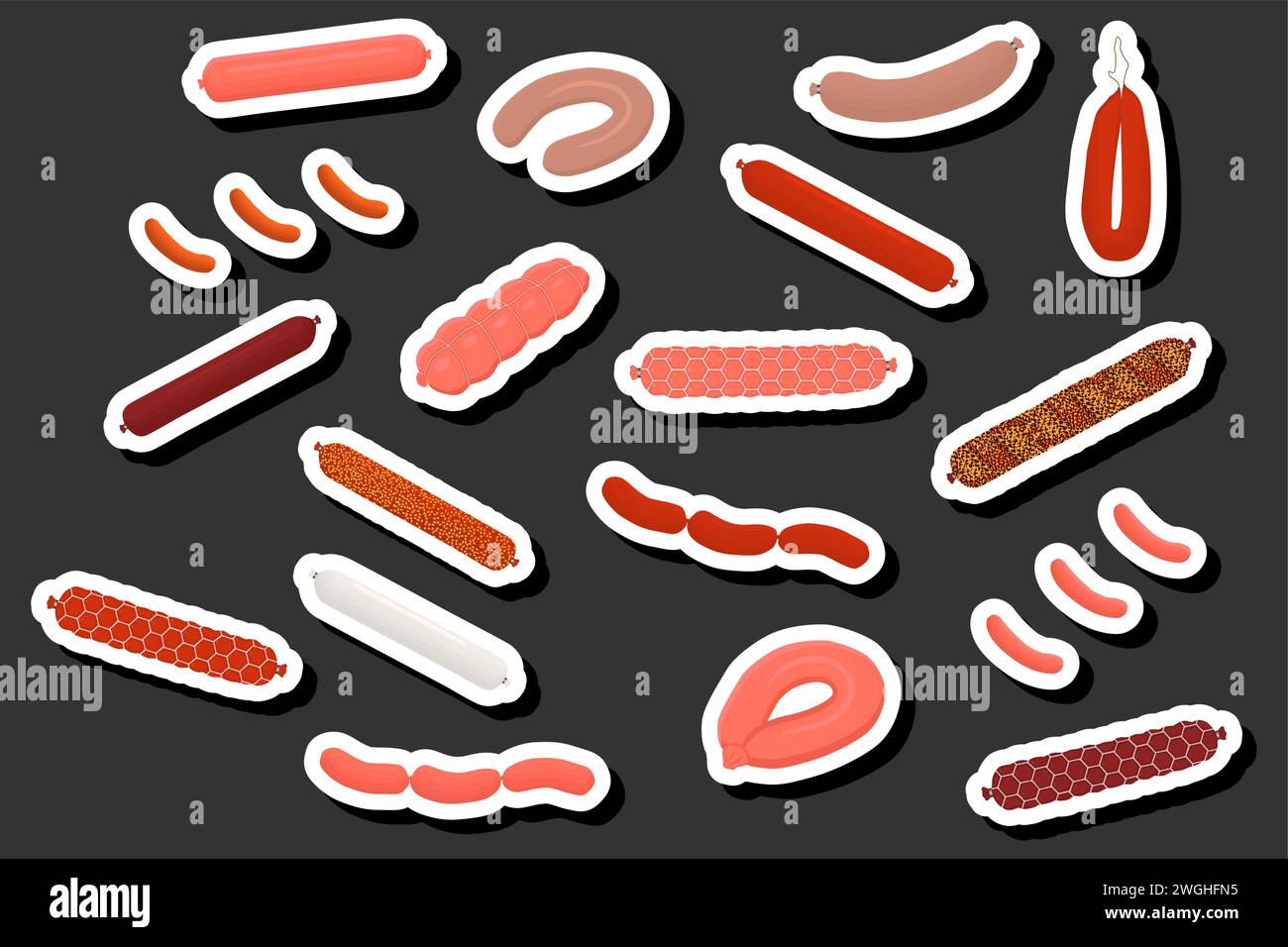 Illustration on theme big set different types delicatessen meat