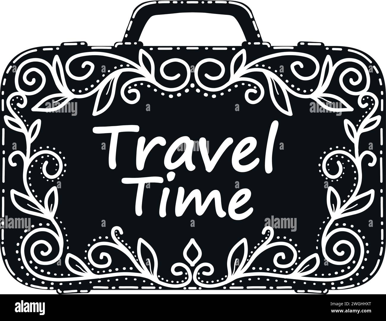 Suitcase icon .Time to travel inscription. Stock Vector