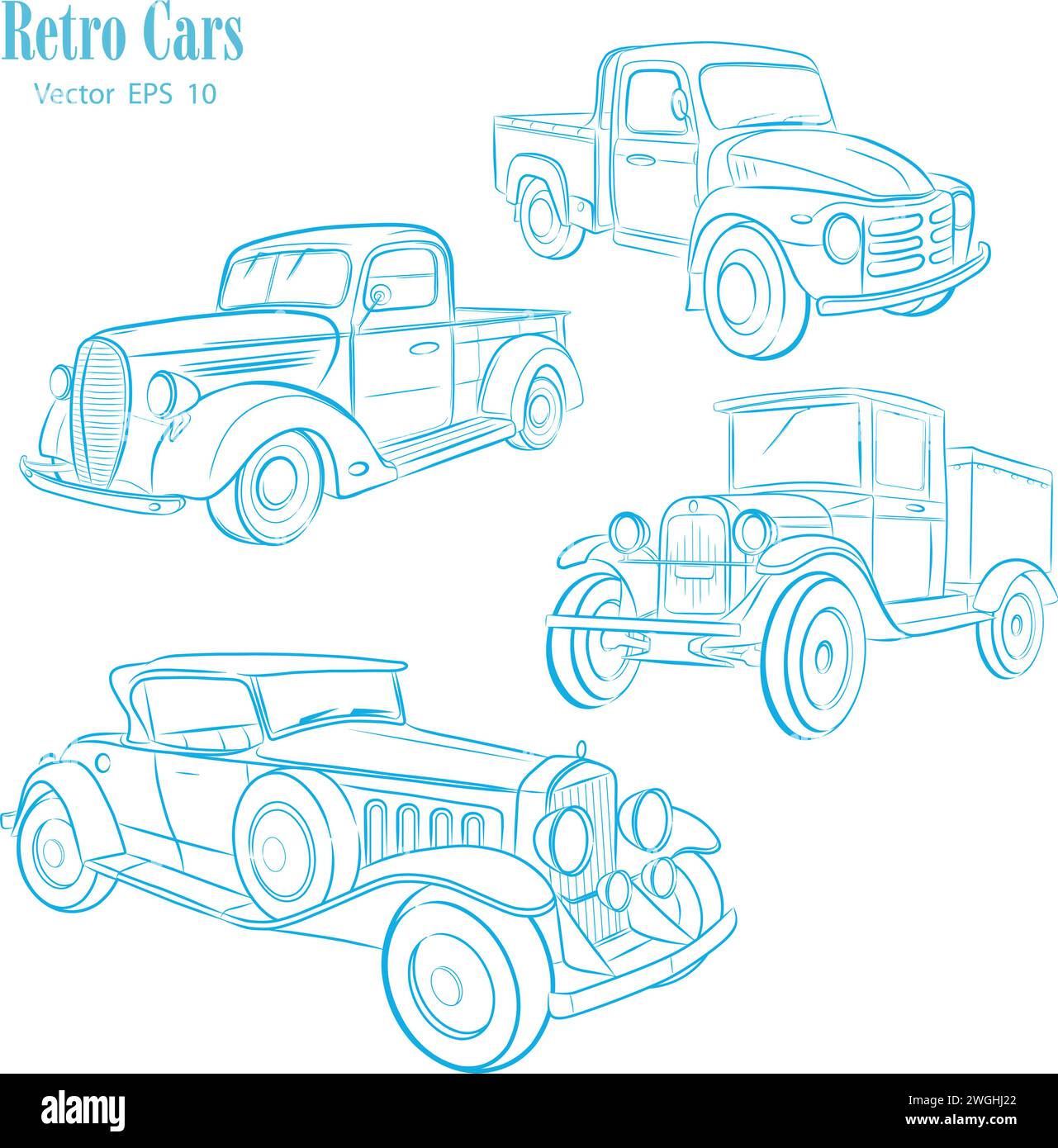 Retro Cars ,set .Painted truck ,vector. Stock Vector