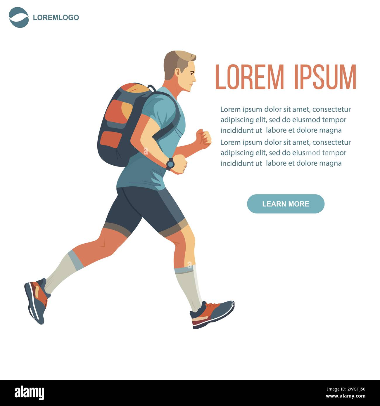 Vector illustration Rucking workout. Man run with ruck weighted