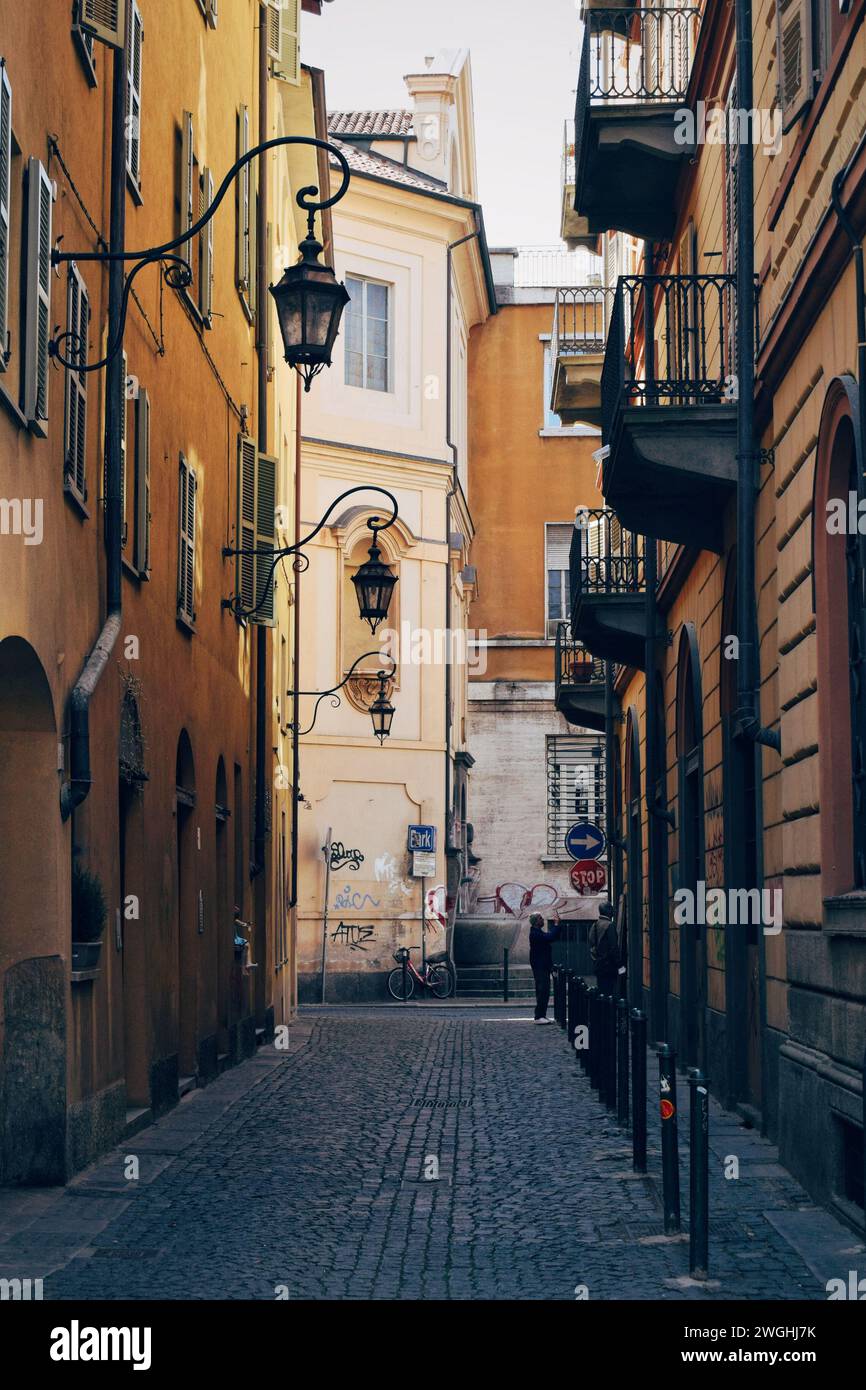 small street located in the center of Turin in Italy on May 7, 2022 Stock Photo