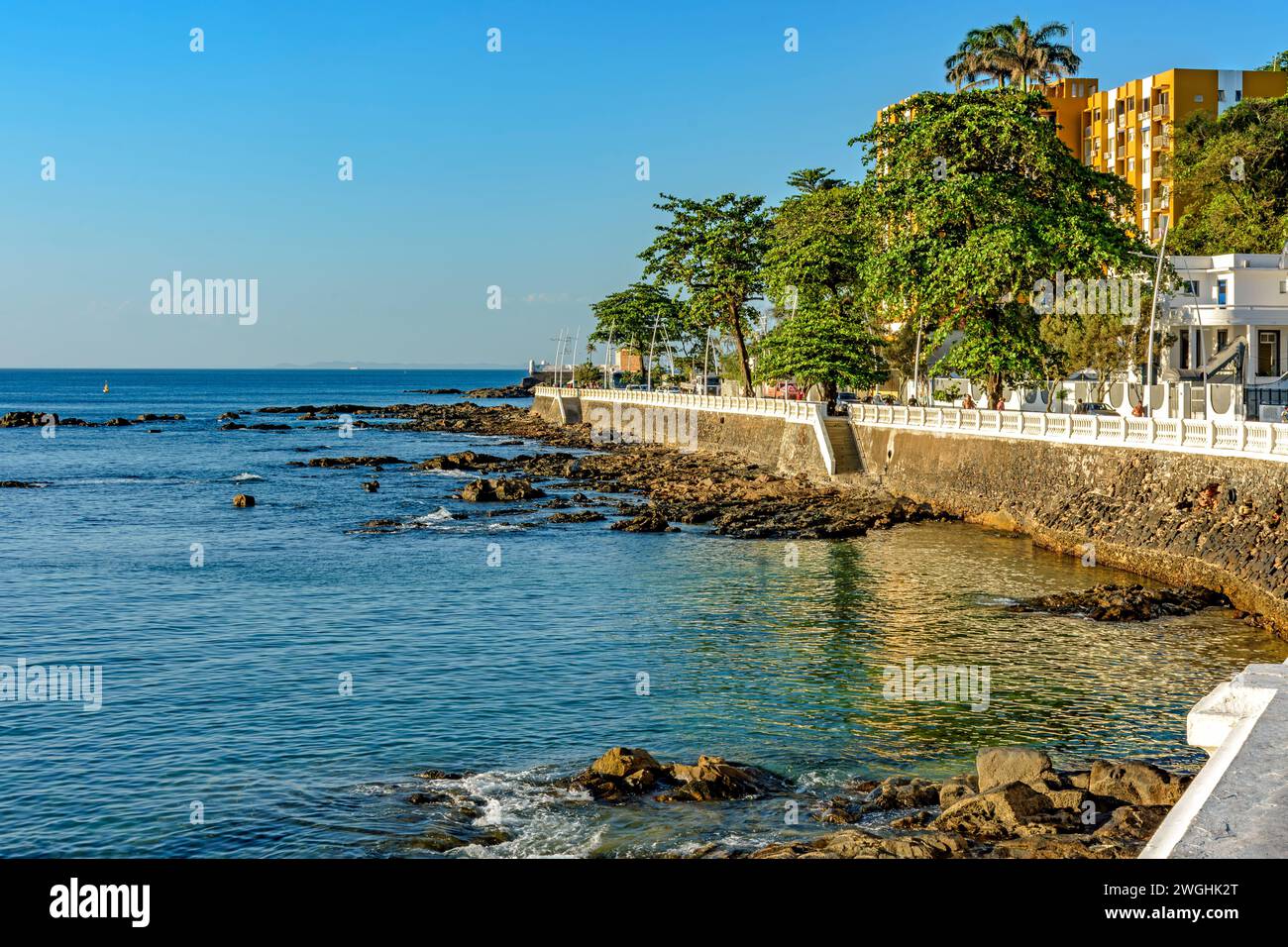 Porto da Barra neighborhood waterfront in the city of Salvador in Bahia with its buildings facing the sea Stock Photo