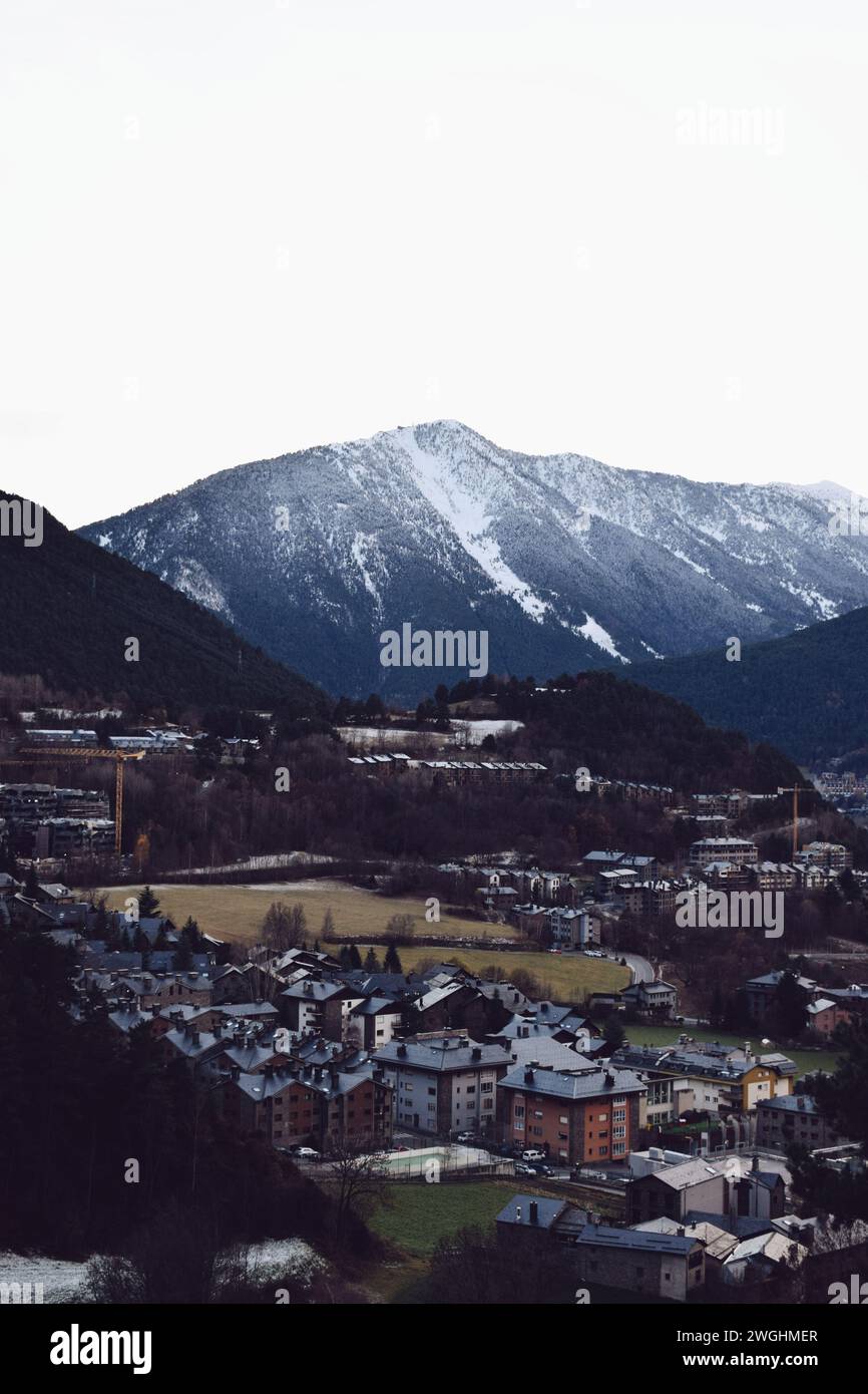 panoramic views of the town of Ordino in Andorra, on December 20, 2021 Stock Photo