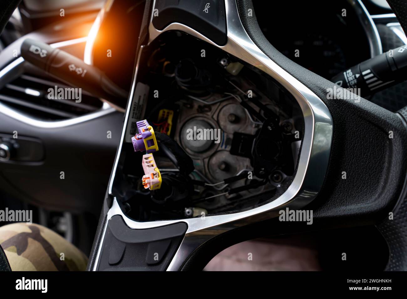 airbag connectors on the steering wheel of the car Stock Photo Alamy