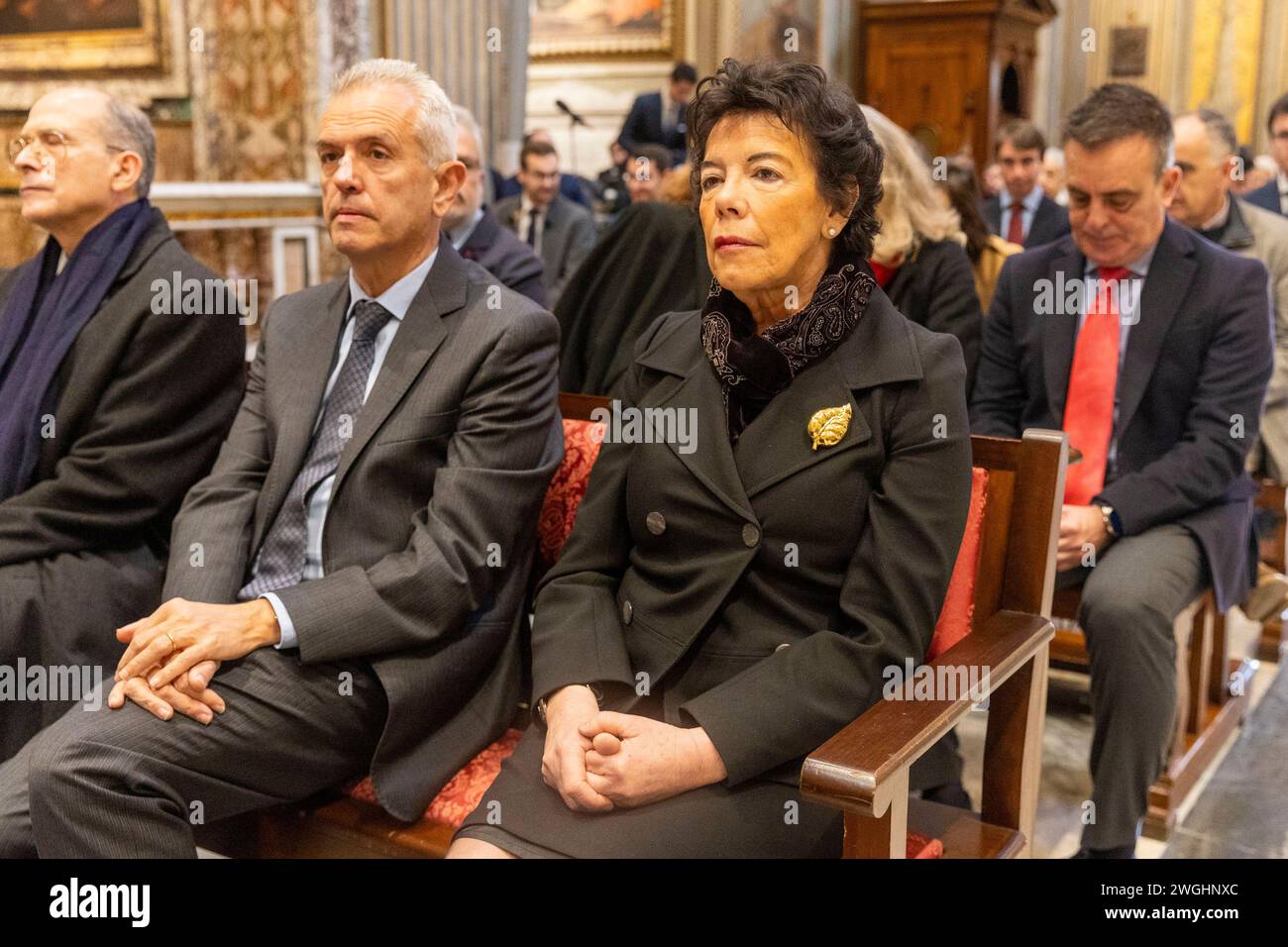 Vatican, Vatican. 04th Feb, 2024. Italy, Rome, Vatican, 2024/2/4 H.E. Ms. María Isabel Celaá Diéguez Ambassador of Spain to the Holy See attends as Spanish Cardinal José Cobo Cano, archbishop of Madrid, takes possession of the title of Santa Maria in Monserrato degli Spagnoli in Rome. Photograph by CLAUDIO ASQUINI /Catholic Press Photo Credit: Independent Photo Agency/Alamy Live News Stock Photo