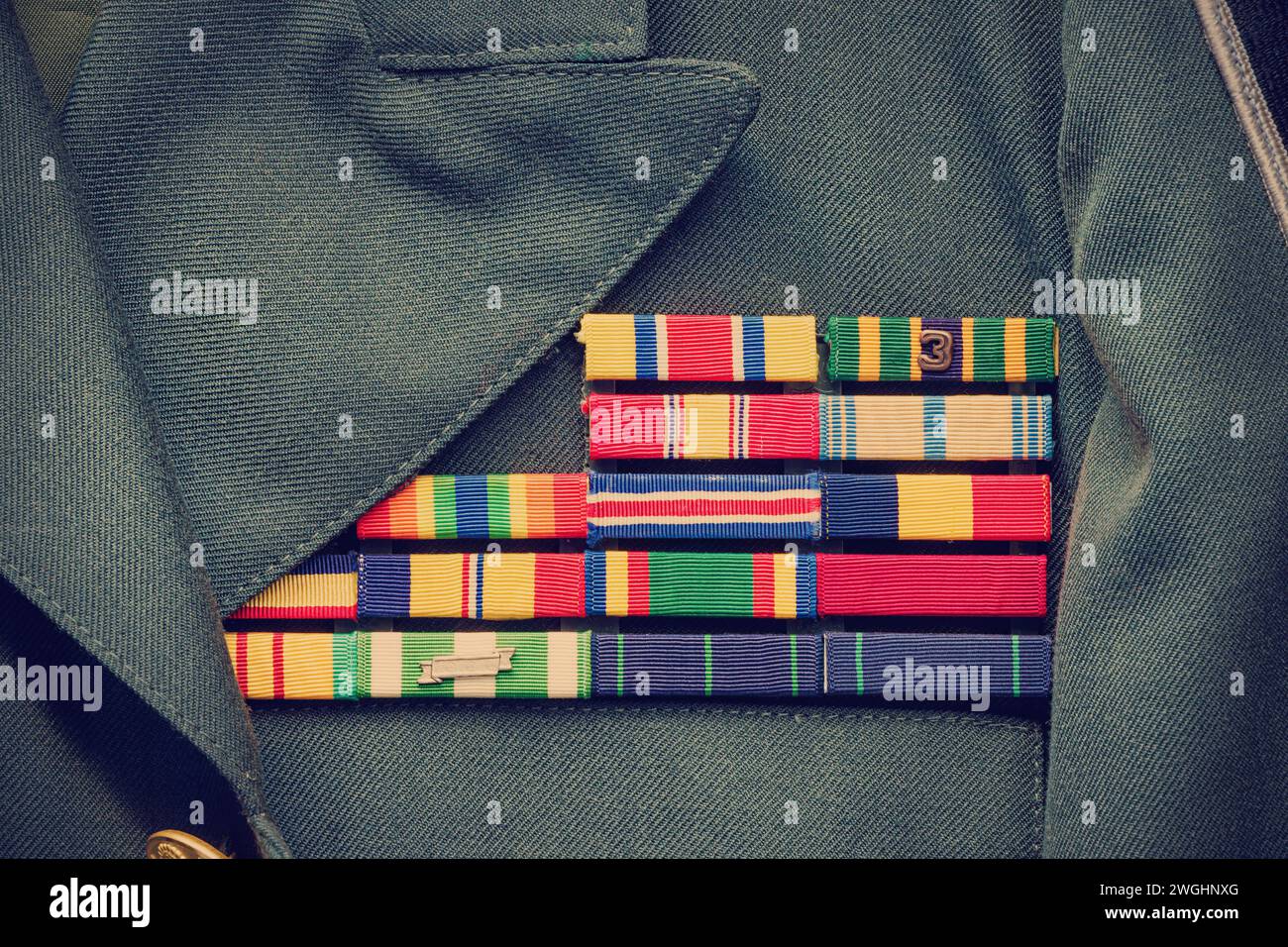 Ancient military insignia on an old army soldier uniform Stock Photo